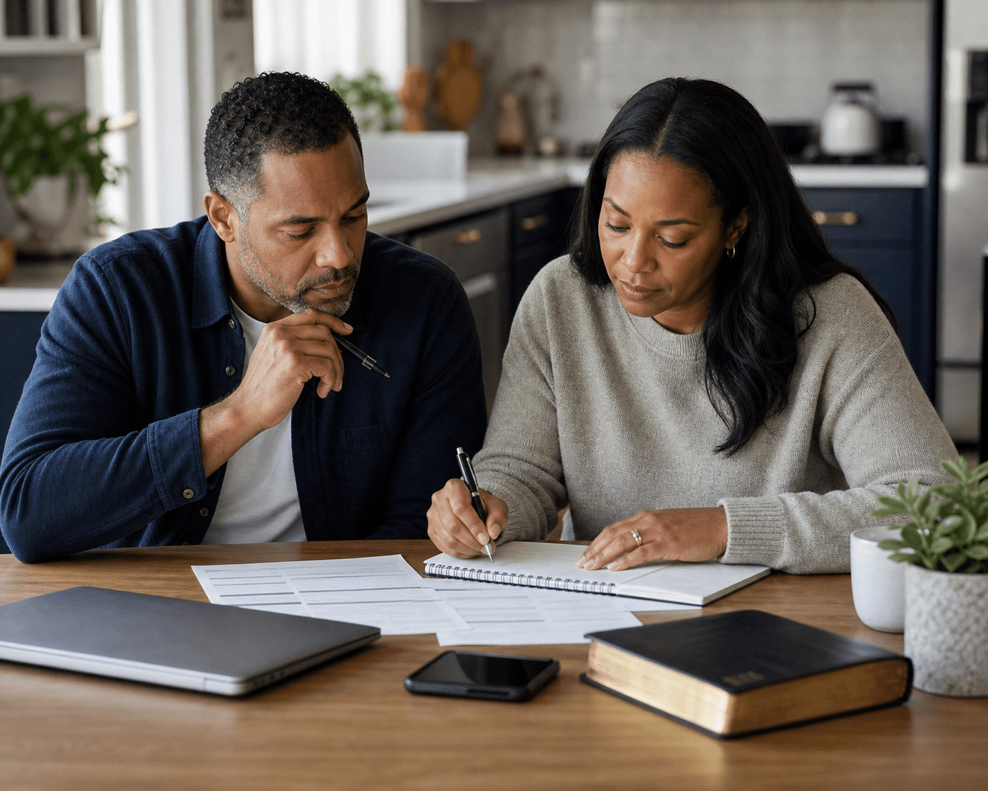 A family reviewing debt relief options after a calm call